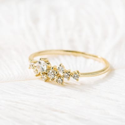 Sterling Zilver 925 Verguld 14K Goud Kleine Diamanten Ring Set met Zirkonium Diamant Super Flash Slanke Kleine Boeket Ring 9 Diamanten Slanke Ring 8 beige