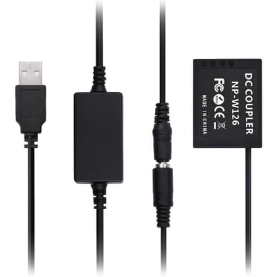 Andoer CP-W126 USB Power Kit DC-koppelstuk Dummy-batterij Vervang NP-W126-batterij met USB DC zwart