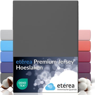 etérea Premium Jersey hoeslaken 90x200 - 100x200 cm - Oekotex - 100% katoen - bis 25 cm - Grijs