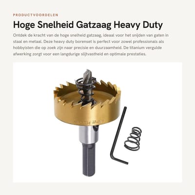 Dailygoods- Gatsnijder Hoge Snelheid - Gatzaag - Heavy Duty - Titanium Plated - Diameter 45mm - Openingsdiepte 15mm - Scherpe Tanden