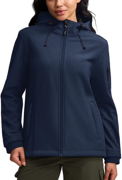 BUBW Dames Outdoorjas - Outdoorjassen - Outdoor Jas Dames Waterdicht & Ademend - Warme Fleece Voering - Winddicht - Donkere Nachtblauw - Maat XL