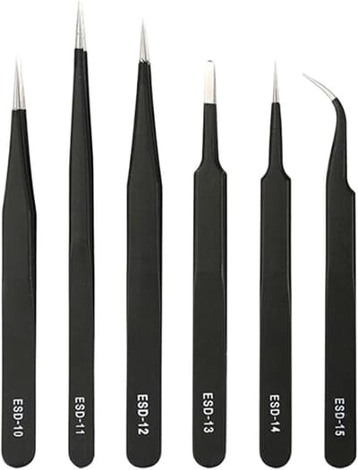 Precisie Pincetten Set - Modelbouw Gereedschap - Fijne Reparatie - Roestvrij Staal - 6 Delig - Zilverkleurig