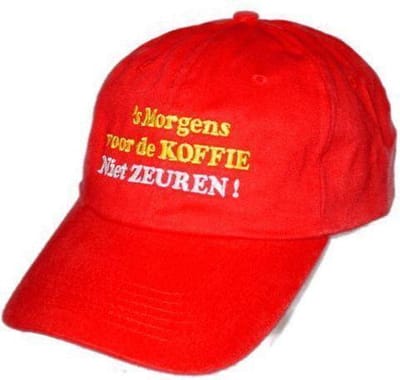 Benza - Katoenen geborduurde katoenen baseball cap, pet: Morgens voor de koffie niet zeuren