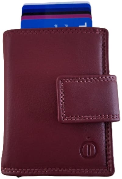 OI bordeaux rode complete portemonnee met figuretta Cardprotector / compacte leren beurs met metalen pasjeshouder afsluitbaar / anti skim kastje in portemonnee / bordo rood leer /106WIN