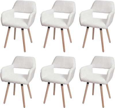 Set van 6 eetkamerstoelen MCW-A50 II, stoel keukenstoel gestoffeerde stoel, hout stof/textiel bouclé (450 g/m²) MVG ~ crème