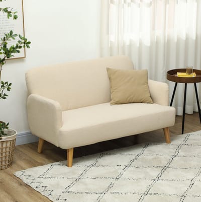 OKWISH Zitbank 130 x 74 x 79 cm - 2-Zits Bank Met Armleuningen En Zachte Bekleding - Voor Woonkamer Of Slaapkamer - Fluweel En Houten Poten - Crèmewit