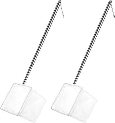 Set van 2 Telescopische Aquarium Netten voor Kleine Vissen en Garnalen - 8 cm Vierkant, RVS Handvat, Ideaal voor Aquariums en Kleine Vijvers