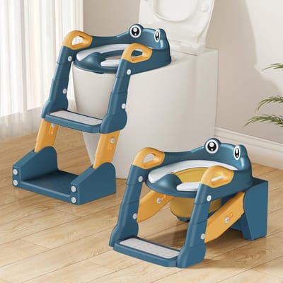 Unyqoos® Kindvriendelijke toiletbril met geïntegreerde trap en spatbescherming voor toilettraining