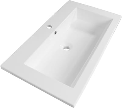 Brauer Solar Slim Wastafel - 80 cm - met 1 Spoelbak en 1 Kraangat - Mineraalmarmer Zijdeglans Wit