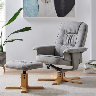 Relaxstoel CHARLY met voetenbankje en stoffen bekleding – grijs
