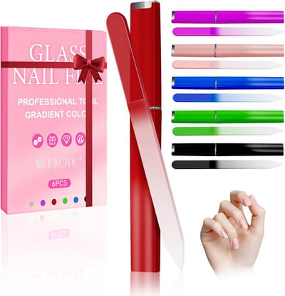 6x Glazen Nagelvijlen Set met Beschermend Etui - Dubbelzijdig Kristal Vijl voor Sterke en Gladde Nagels