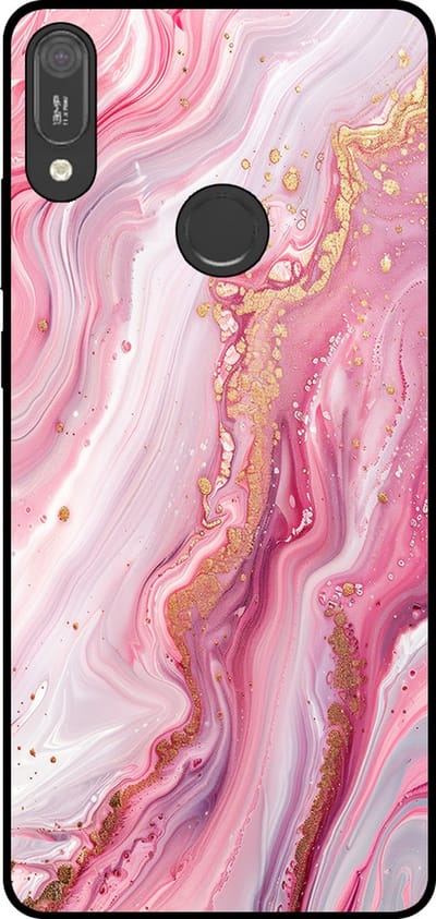 Smartphonica Telefoonhoesje Geschikt voor Huawei Y6 (2019) met marmer opdruk - TPU backcover case marble design - Roze geschikt voor Huawei Y6 (2019)