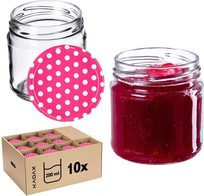 KADAX Kleine inmaakpotten 200 ml jampotten fi66 mm mini-glazen voor honing en specerijen luchtdichte glazen weckpotten ronde glazen (10 stuks roze gestippeld)