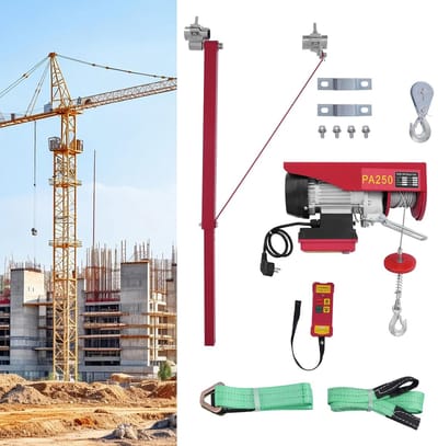 Elektrische Lier - Hefkraan Katrol - Zwaar Werk - 180 Graden Zwenkarm - 250 kg 12 m - Rood