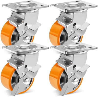 4 Inch Zware Industriële Zwenkwielen met Rem, Aluminium Kern, Draagvermogen 1451 kg, Set van 4