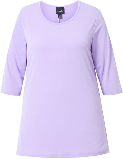 Ulla Popken - Dames - longline shirt stippen ronde hals 3/4-mouwen - Purper - Maat 50+