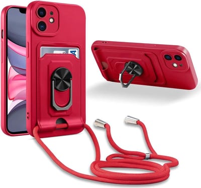 Crossbody hoes Geschikt voor: iPhone 11 Pro - rood - siliconen kaarthouder telefoonhoes met Verstelbare ketting riem - Back cover koord lanyard Schokbestendig Hoesje