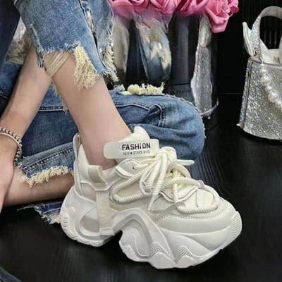 Echt Leer Klunky Sneakers Dames Schoenen Lente Nieuw All-Match Platform Hoogte Verhogend Casual Schoenen Sneaker Dames 36 gray