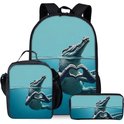 Lief Krokodillenprint Drie Delige Rugzakken Set voor Jongens en Meisjes Beste Cadeaus 2D Platte Cartoon Schooltas voor Kinderen blue