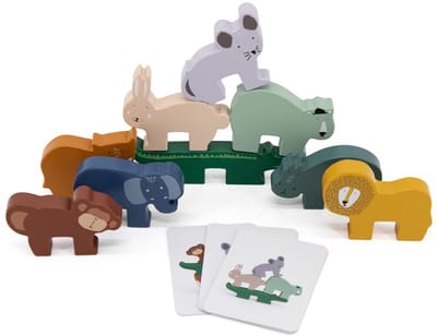 Trixie Houten Stapeldieren - Met 9 Dierenpopjes - 100% FSC Hout - Inzicht Spel - Voor Kinderen vanaf 18m+