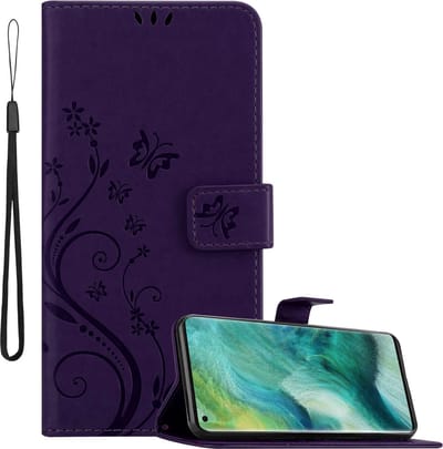 Cadorabo Hoesje geschikt voor Oppo FIND X2 in BLOEMEN DONKER PAARS - Beschermhoes in bloemmotief met magnetische sluiting, standfunctie en kaartsleuven Book Case Cover Etui