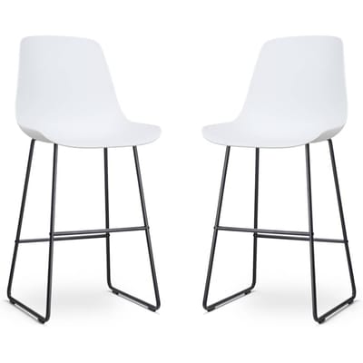 Nolon Nino Barkruk Wit - Zwart Onderstel - 75 cm - Barstoel - met Rugleuning - Keuken