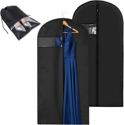 Kledingzakken met Schoenentas, 150x60cm, Zwart, Rits, Stofvrij, Vouwbare Reiszakken voor Kleding, Bruidsjurken, Avondkleding en Dansoutfits