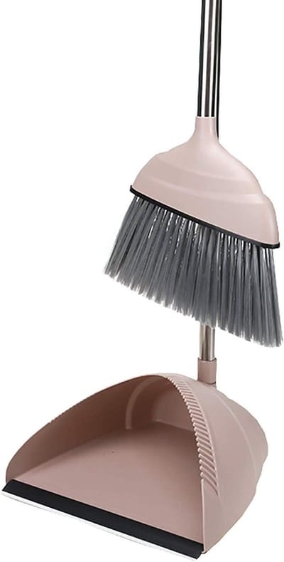 Stoffer en blik - Reinigingsset - Huishoudelijk schoonmaken - Roestvrij staal ontwerp - 98 cm lang - Grijs