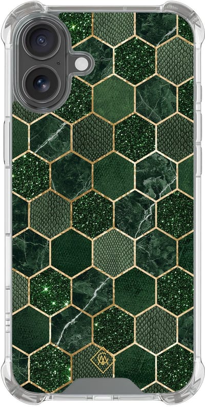 Casimoda® hoesje - Geschikt voor iPhone 17 - Kubus Groen - Shockproof case - Extra sterk - TPU/polycarbonaat - Groen, Transparant