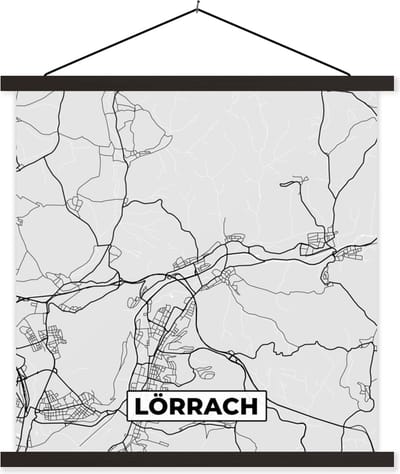 Posterhanger incl. Poster 60x60 cm - Schoolplaat - Plattegrond - Duitsland - Lörrach - Kaart - Stadskaart - Textielposter - Zwarte latten - Stadskaart