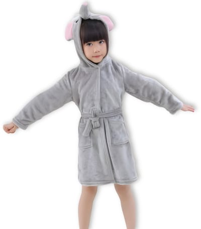 BoefieBoef Kinderbadjas Olifant – Ochtendjas & Pyjamajas voor Jongens en Meisjes – Zacht Flanel – Grijs – 2-5 Jaar - lengte 90-120 cm