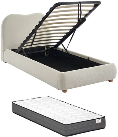 Vente-unique Bed met opbergruimte stof wit 90 x 190 cm