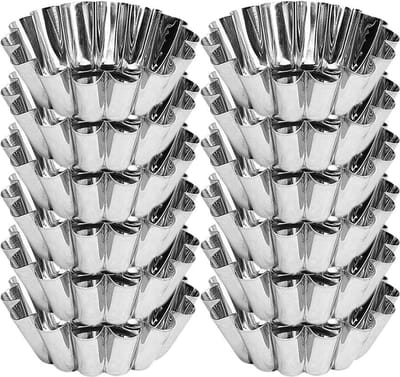 Menax - Individuele Aluminium Gekrulde Custardschaal - Set van 12 - Roestvrij Staal - Mini-Taartvorm - Vormpjes voor Pudding, Muffins, Cupcakes - Diameter 8 cm