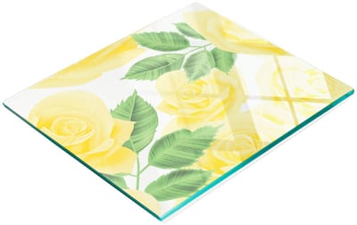 Decoratieve snijplank van gehard glas met gele rozen, 60x52 cm