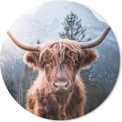 Muismat rond 20x20 cm - Mousepad Schotse hooglander - Berg - Landschap - Ronde muismatten