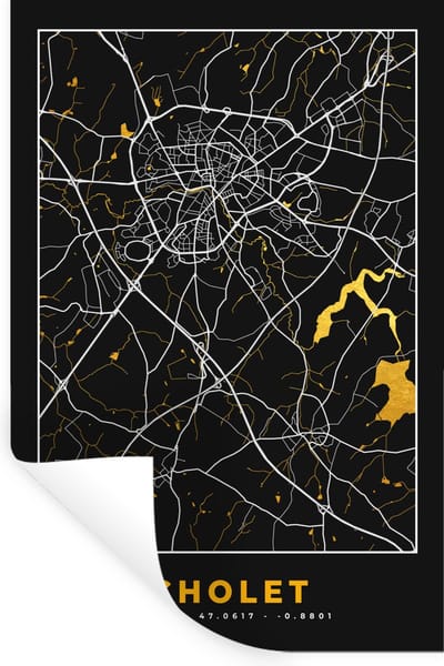 Muurstickers - Sticker Folie - Stadskaart – Cholet - Plattegrond – Kaart – Frankrijk - 20x30 cm - Plakfolie - Muurstickers Kinderkamer - Zelfklevend Behang - Zelfklevend behangpapier - Stickerfolie