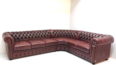 Chesterfield hoekbank "SPRINGFIELD" - 3 hoek 2 zits - Leder Burgundy (Bordo Rood)