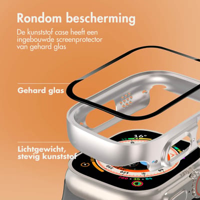 Screen protector - Geschikt voor Apple Watch Ultra / Ultra 2 / Ultra 3 / Ultra 4 - 49 mm - Full Cover Hard Case / Beschermend Hoesje - Zilver