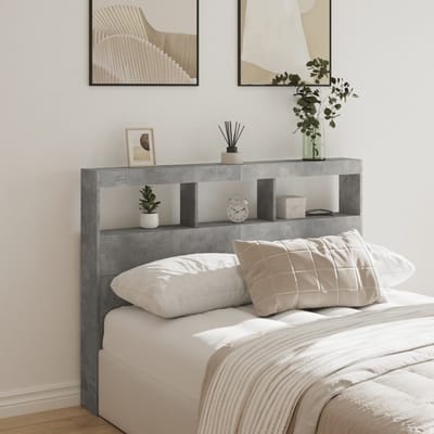 vidaXL - Hoofdbordkast - met - LED-verlichting - 140x17x102 - cm - betongrijs