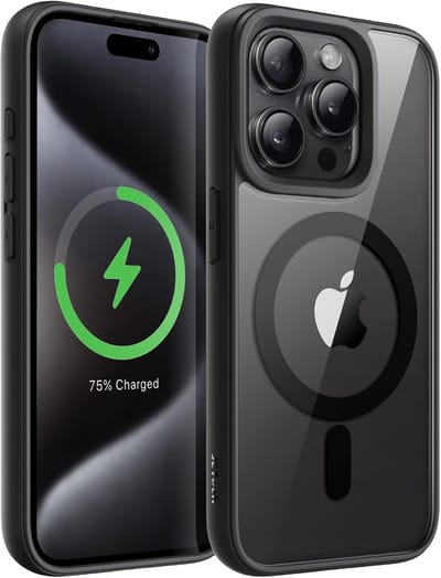 Casemania Hoesje Geschikt voor Apple iPhone 15 Pro - Zwart - Bumper Hoesje Geschikt voor MagSafe - Zachte TPU Rand en Krasbestendige Transparante Achterkant Back Cover - Black