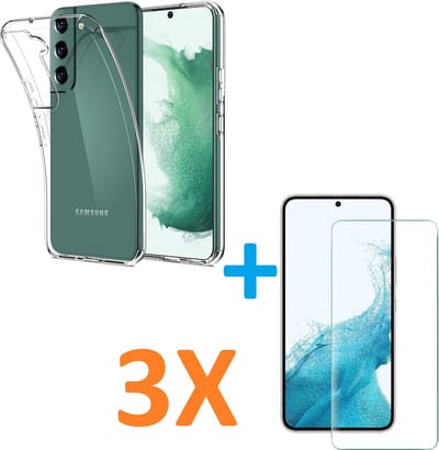 Silicone hoesje transparant met 3 Pack Tempered glas Screen Protector Geschikt voor: Samsung Galaxy S22