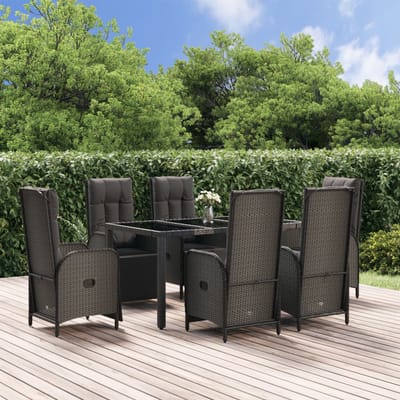 vidaXL - 7-delige - Tuinset - met - kussens - poly - rattan - zwart - en - grijs