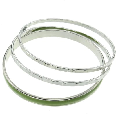 Behave - Armbandenset zilverkleur groen - minimalistisch stijlaccent