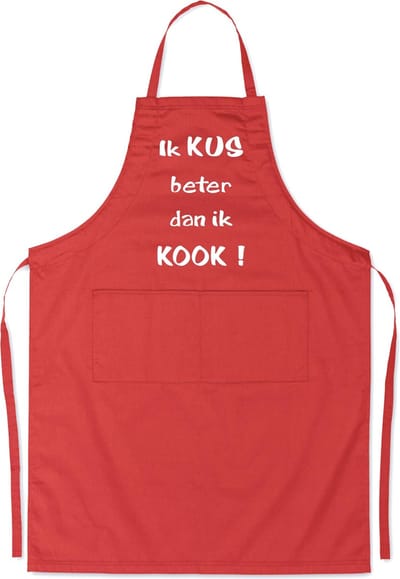 Ik KUS beter dan ik KOOK! - Luxe Schort Keukenschort met tekst - Rood