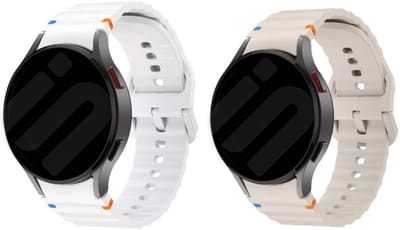Strap-it Siliconen Wave bandjes 2-pack - geschikt voor Samsung Galaxy Watch 7 (40 & 44mm) / Watch 6 (Classic) / Watch 5 (Pro) / Watch 4 (Classic) / Watch FE - Sterrenlicht & Wit - comfortabel & duurzaam - stijlvol