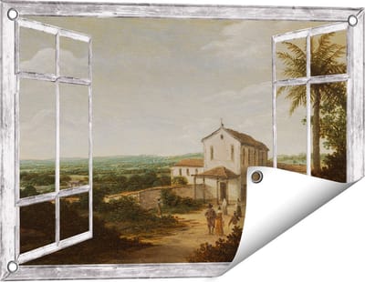 Gards Tuinposter Doorkijk Kerkelijk Gebouw in Brazilië - Frans Jansz. Post - 60x40 cm - Tuindoek - Tuindecoratie - Wanddecoratie buiten - Tuinschilderij