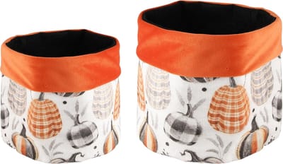 Dekoratief | Set 2 zakken m/pompoenen, oranje/wit, stof, 17x17x18cm | A235331