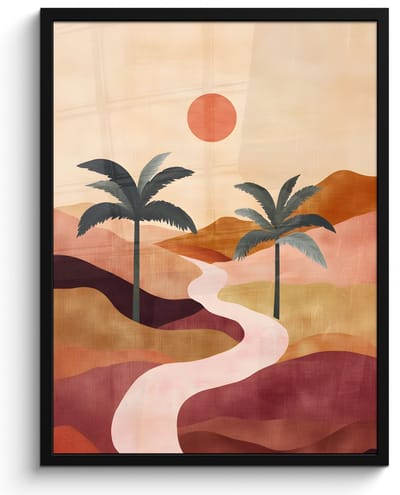 Poster in lijst - Fotolijst 50x70 cm - Posters - Heuvels - Palmbomen - Abstract - Posterlijst zwart - Decoratie - Wanddecoratie woonkamer - Muurdecoratie slaapkamer