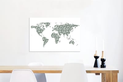 Aluminium schilderij 90x60 cm - Wanddecoratie metaal - Wereldkaart - Tropische Planten - Wit - Metalen muurdecoratie woonkamer - Decoratie industrieel - Foto op dibond - Industriële accessoires slaapkamer