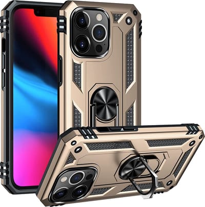 Anti-Shock Hybrid Ring Armor Hoesje Geschikt voor: iPhone 13 Pro - goud